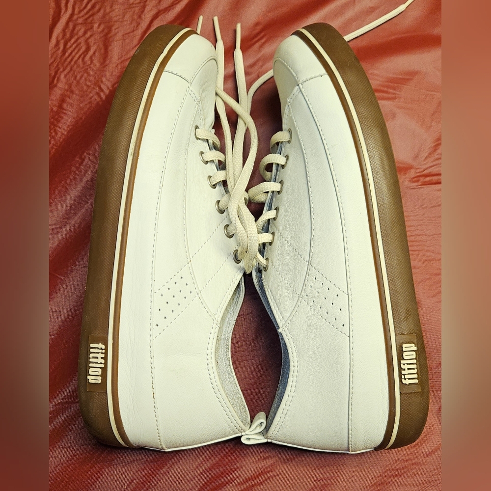 FitFlop Wobbleboard Supertone Trainers sz7 Leather Upper Ivory & Brown E.U.C.